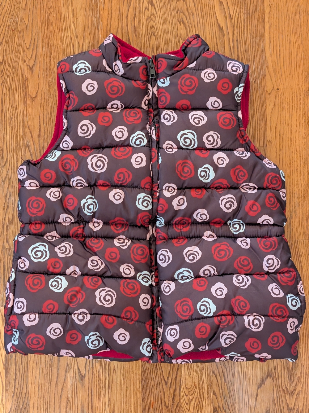 Gymboree Girls Sweet Treats Brown Floral Rose Patterned Fleece Lined Puffer Vest